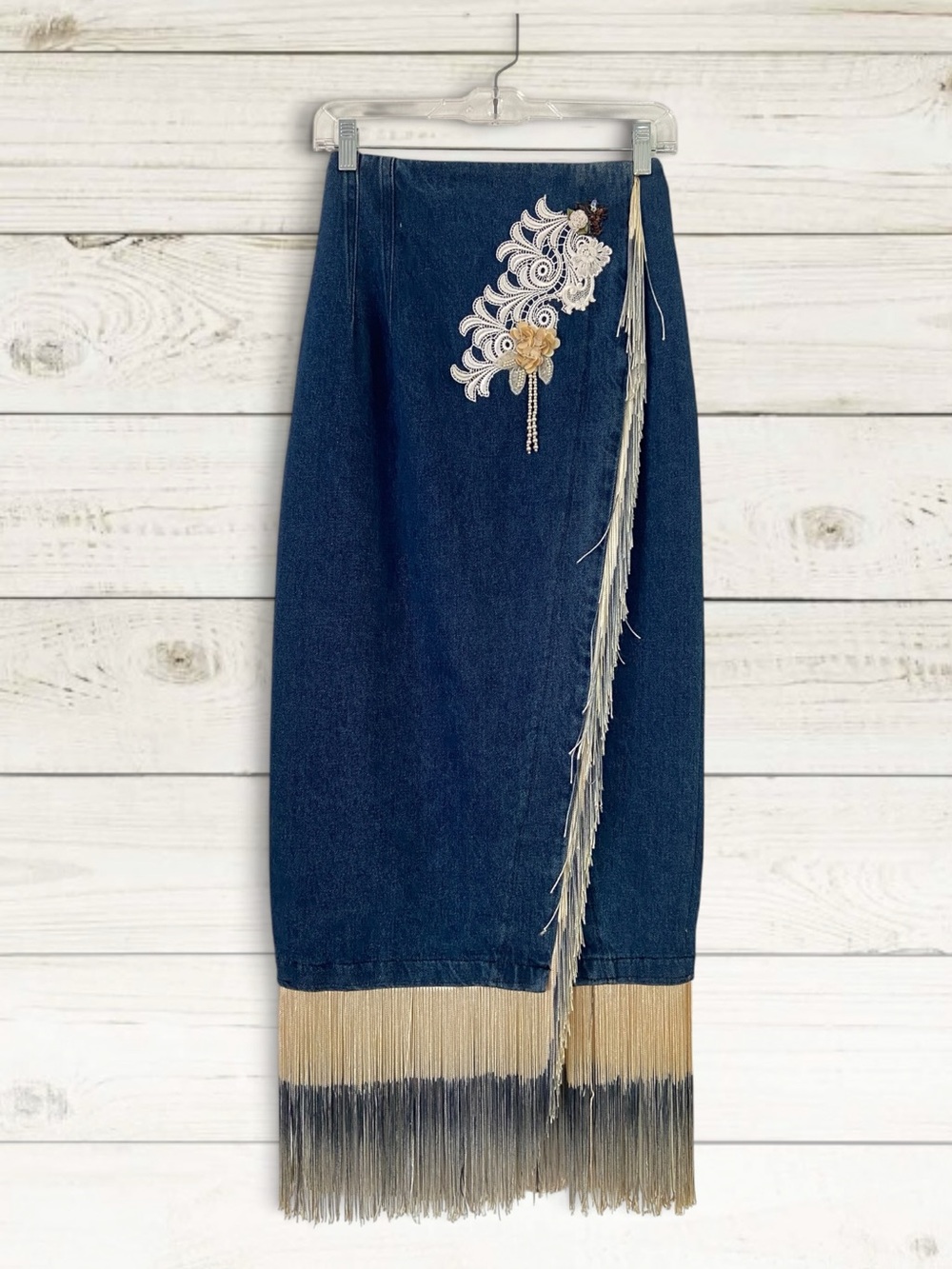 Vintage Apache Fringe Denim Skirt